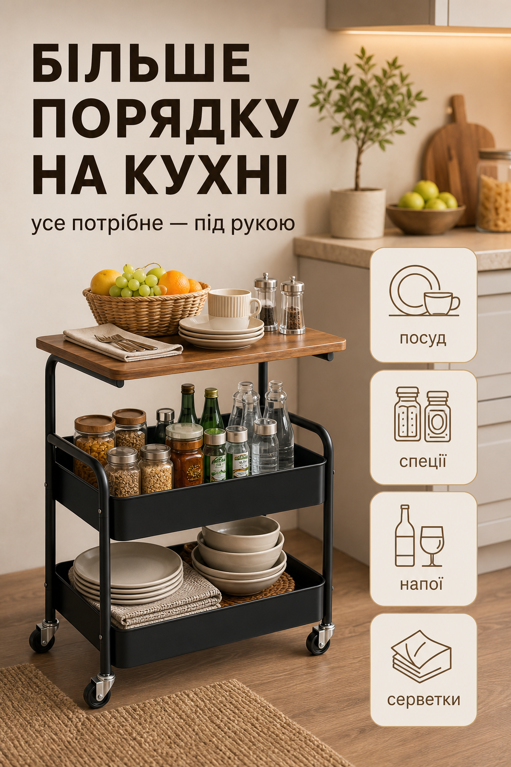 Етажерка на колесах для кухні