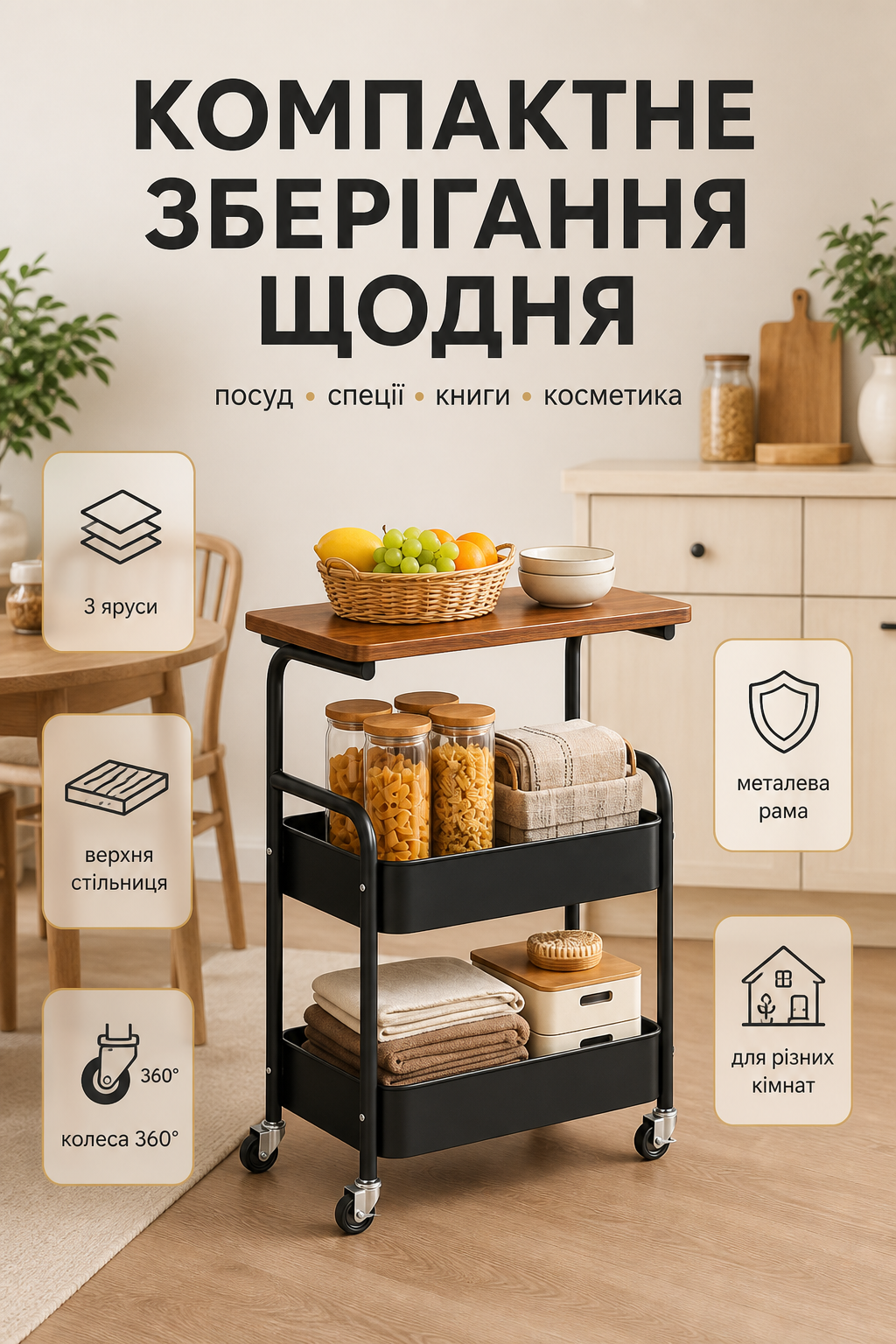 Компактна етажерка на 3 яруси